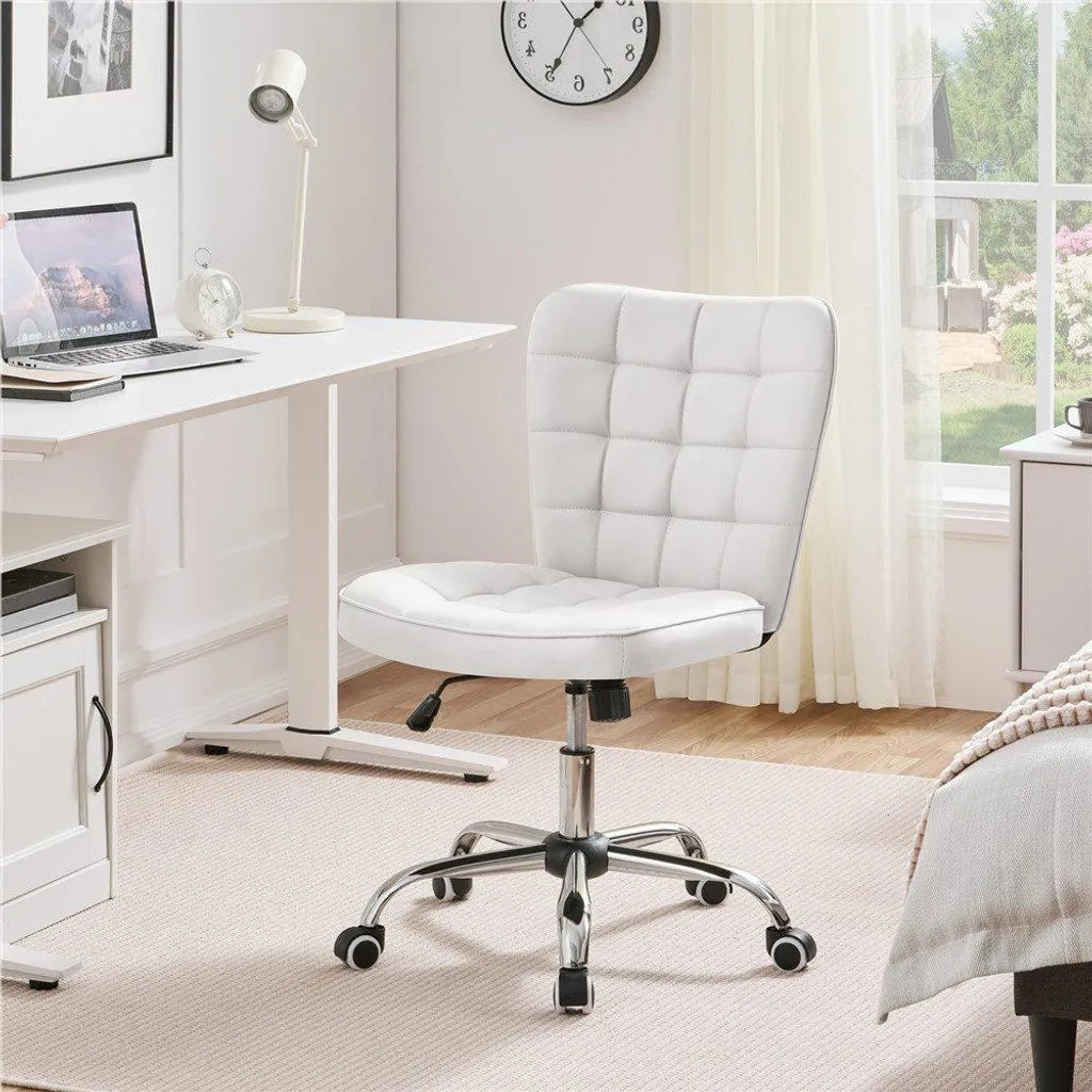 Yaheetech Ergonomischer Bürostuhl - Drehstuhl - Verstellbarer Sitz - Ohne Armlehnen - Kunstleder - Weiß