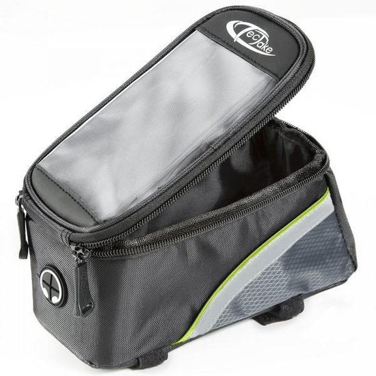 tectake - Rahmentasche Fahrradtasche für z.B. Smartphone etc. schwarz grünL 401610