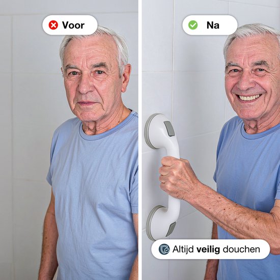 Luft Haltegriff mit Saugnapf - Für die Dusche - 2 Stück - Duschgriff für das Badezimmer - Wandstange - Extra sicheres & starkes Modell - 40cm - Luft - Badezimmergriff