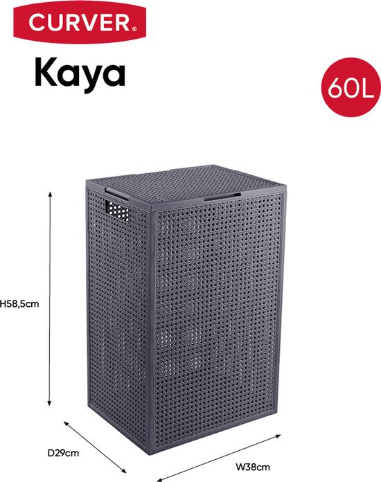 Curver Kaya Wäschekorb mit Deckel – 60 l – 38 x 29 x 58,5 cm – Anthrazit