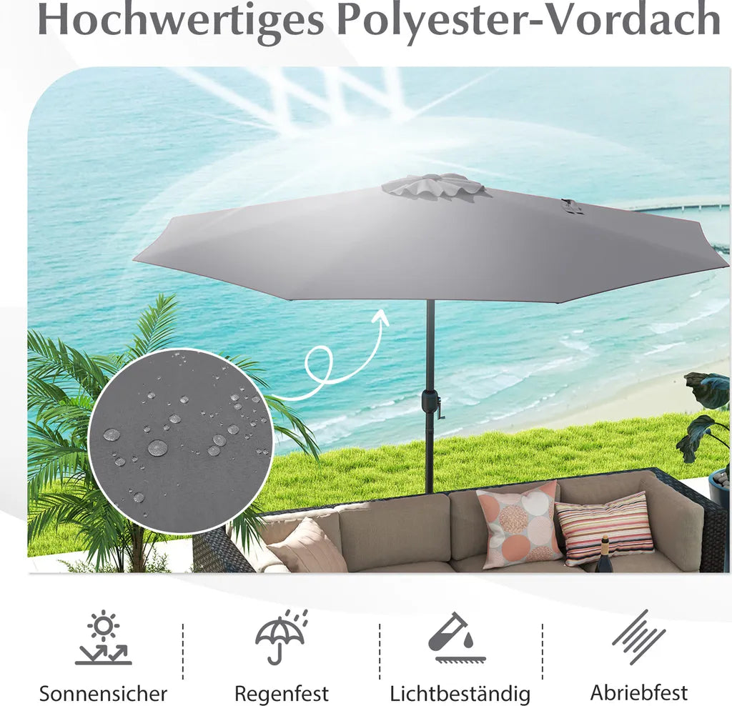 Coast Gartenschirm 350 cm – Anthrazit – Mit Kette und 8 Metallstreben