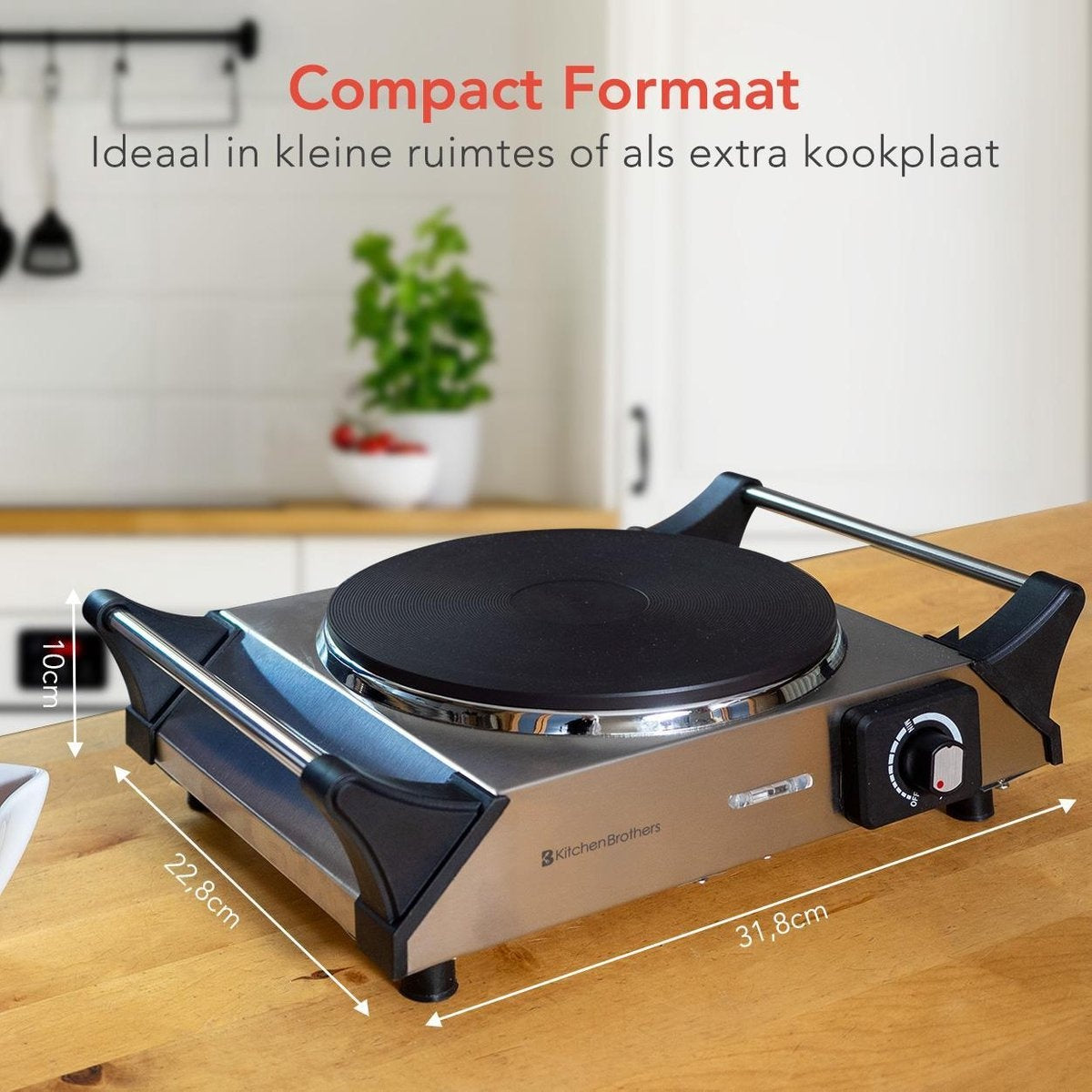 KitchenBrothers Elektrokochfeld - 1 Brenner - 1500W - Edelstahl