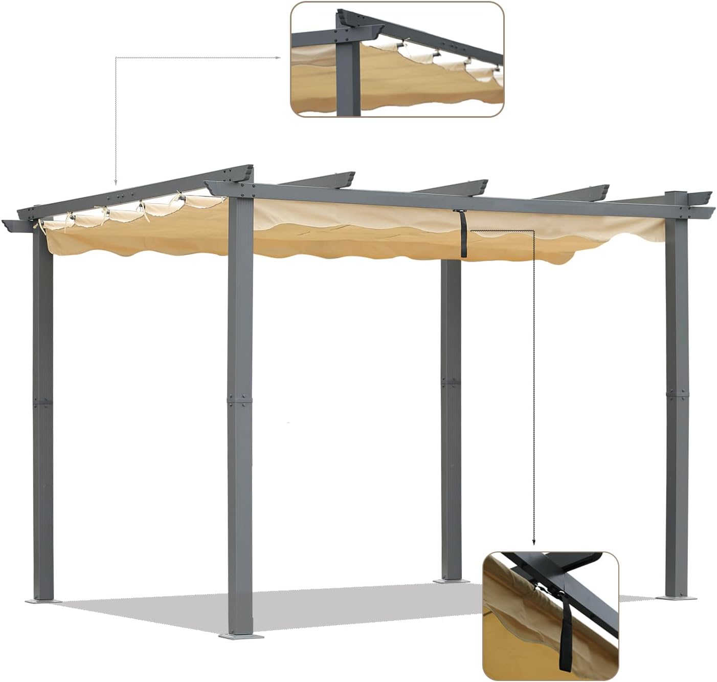 Angel Living Aluminium-Terrassenpergola mit einziehbarem Dach – 3 x 4 m – Beige
