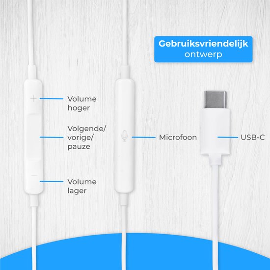 Nuvance - Ohrhörer mit Kabel - USB-C-Anschluss - In-Ear-Kopfhörer mit Kabel - Kabelgebundene Kopfhörer - Kopfhörer mit Kabel und Mikrofon - Weiß