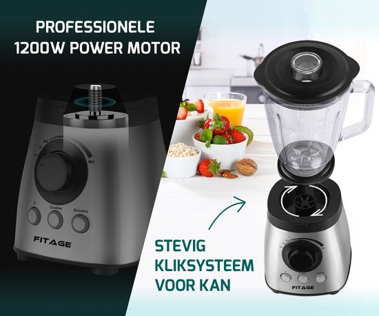 FITAGE Blender - Küchenmixer - 1200W und 1.9L Krug - Smoothie Maker - Mixer für unterwegs