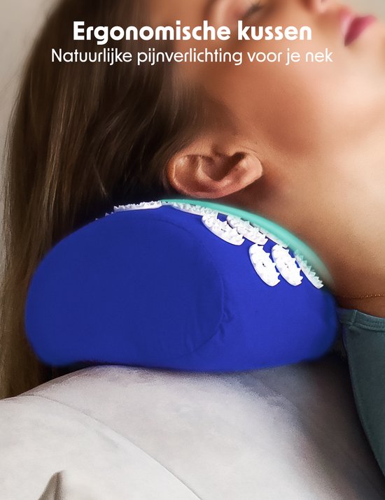 LifeGoods Akupressurmatte mit Kissen - Shakti Matte - Nagelmatte inkl. 2x Triggerpunkt Ball - 66x40x2cm - Blau/Weiß