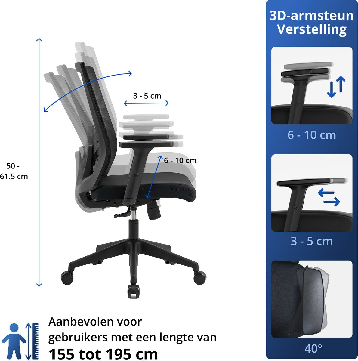 Backerz Low Mesh Bürostuhl Schwarz – 51 cm Sitztiefe – Ergonomisch – Bis zu 140 kg