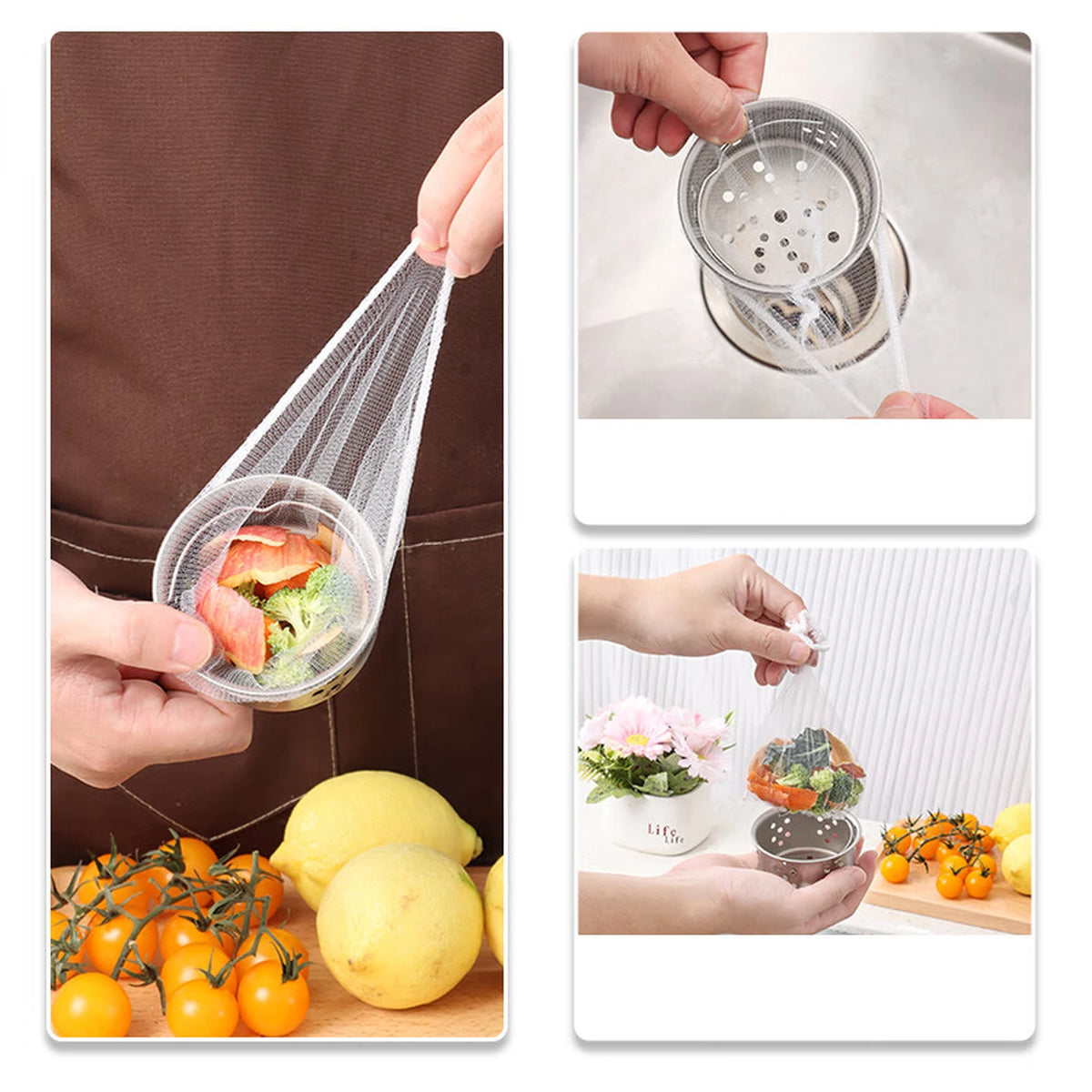 BJ Abflussfilter für Spülbecken – 500er-Set – Weiß – Polyester – 10 x 10 cm