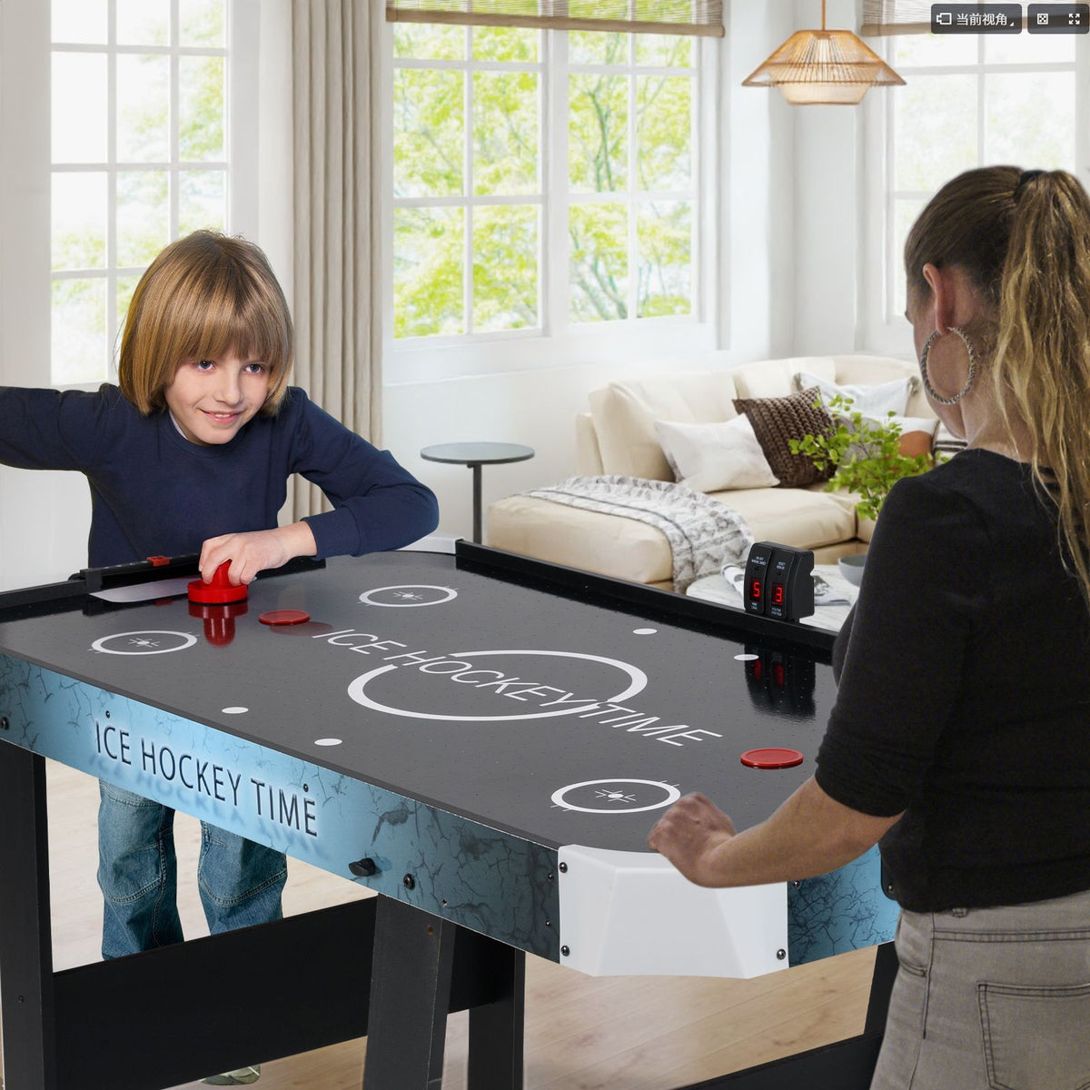coast Zusammenklappbarer Airhockeytisch - Schwarz - 144x68x79 cm - LED-Anzeige & 12V Motor