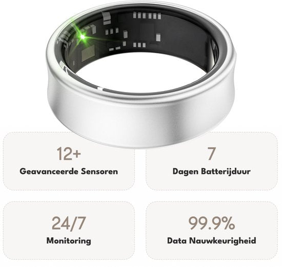 Focus® S2 Smart Ring - Silber - Größe 6 - AI Coach - Herzfrequenz - Menstruationszyklus - Schlafüberwachung - Recovery Score - Smart Ring - Sport Performance - Schrittzähler -IP68 Wasserdicht - O2 Messung - Frauen - Männer - Wearables - Ladeetui - Schutzr