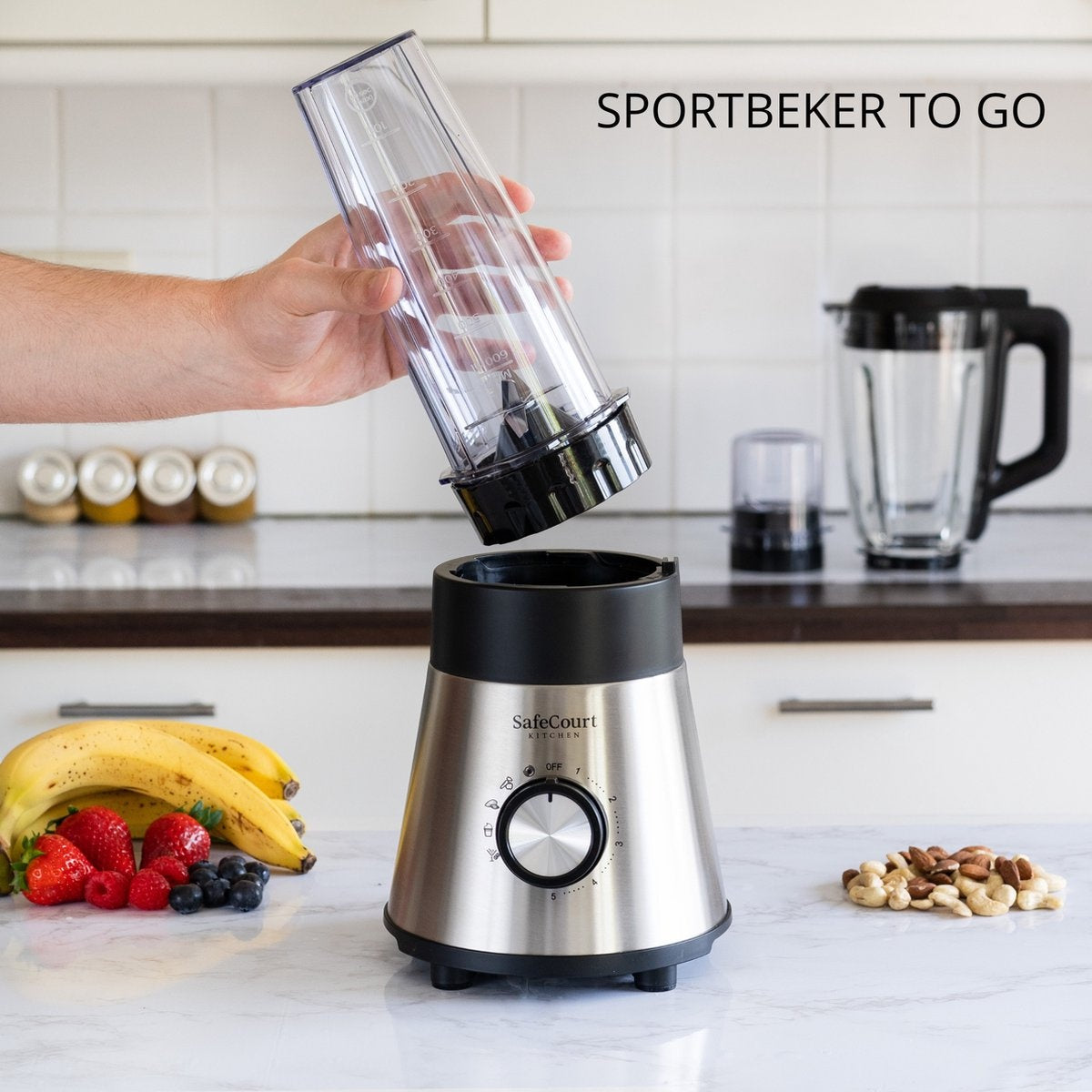 Safecourt Kitchen Standmixer - 1000 W - 1,5 L Glasbehälter - 5 Programme - Smoothie Blender Set
