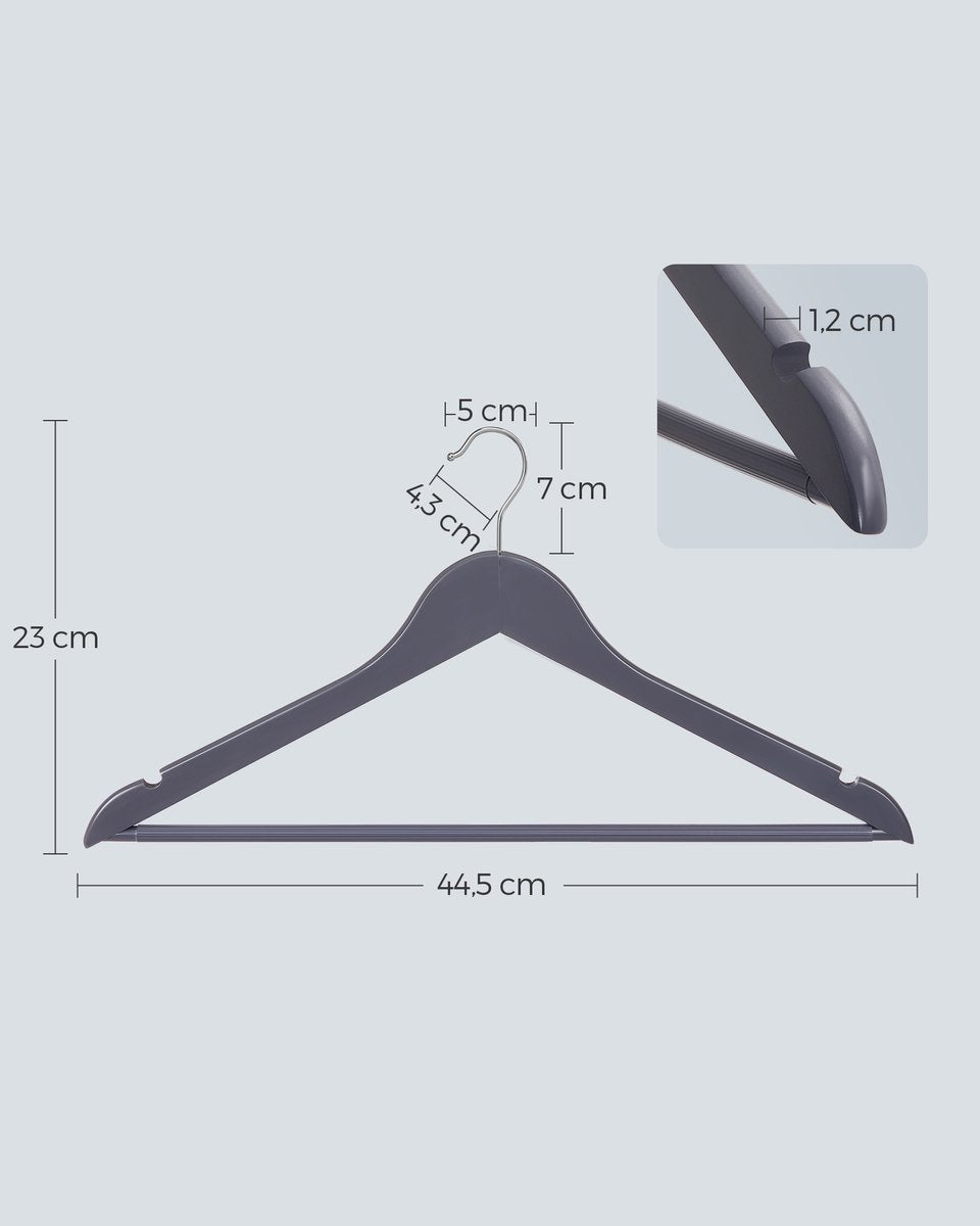 Songmics Kleiderbügel – 20-teilig – Holz – rutschfest – 5 kg – Grau/Silber