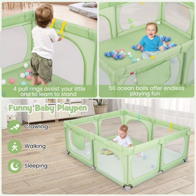 Coast - Große Baby-Box - 50 Bälle, 4 Handringe & 0-3 Jahre - 189 x 158 x 68 cm - Oxford-Gewebe/Metall - Grün