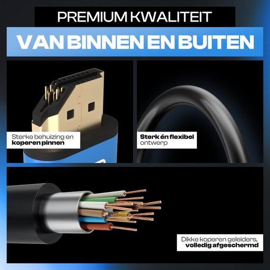 Qost – Premium-HDMI-Kabel 2.1 – HD High Speed 8K – Blau – 3 Meter – 8K 60 Hz – 4K 120 Hz – 48 Gbit/s