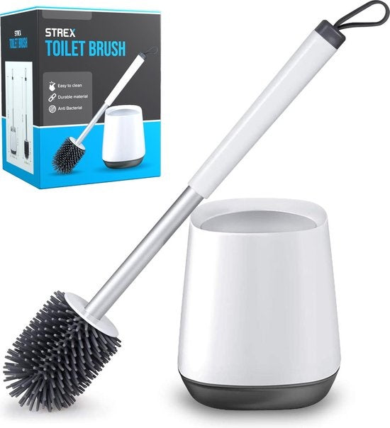 Strex Toilettenbürste Silikon mit Halter - Schnell trocknend, hygienisch und antibakteriell - Toilettenbürste - Toilettenbürstenhalter