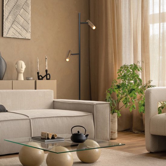 Stehlampe Lumo 4608BR – Moderne Leselampe mit zwei Leuchten aus Metall mit bronzefarbenen Akzenten, 125 cm hoch, dreh- und neigbar, Marke Mexlite