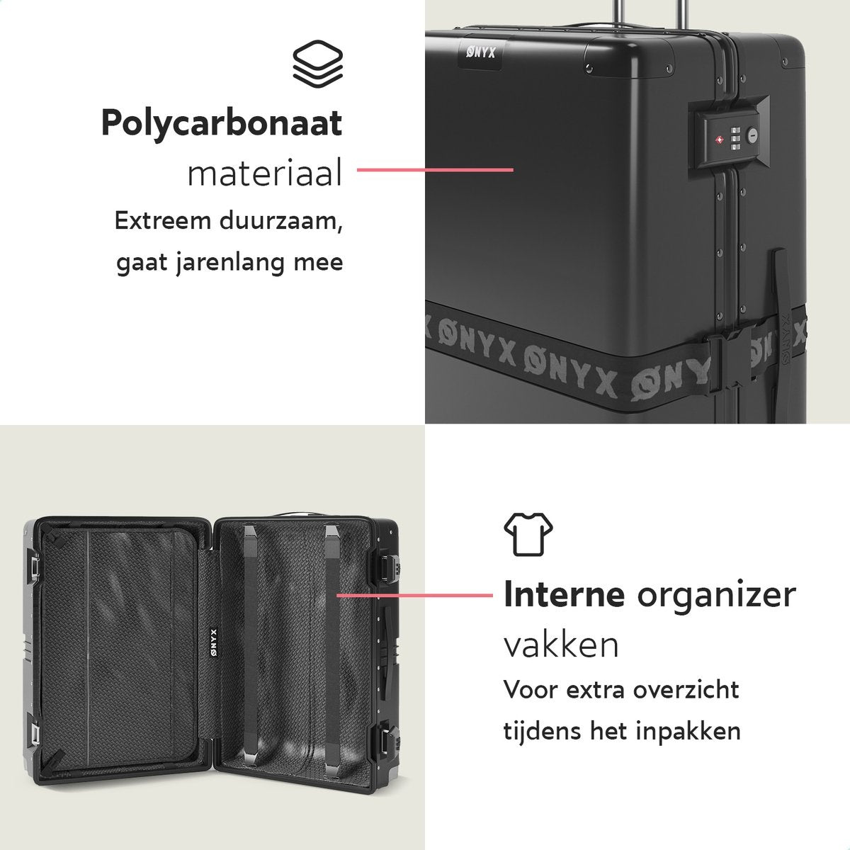 ONYX® - Check-in-Koffer 100L - TSA-Schloss - Leichter Trolley - Aluminiumverschluss - Schwarz