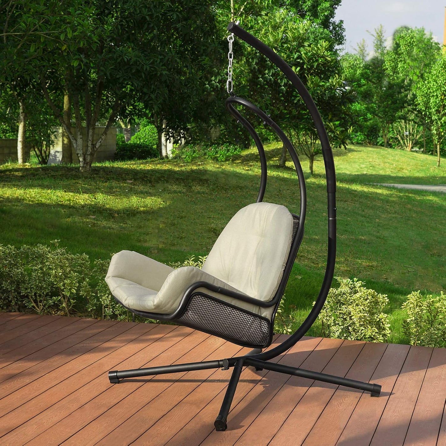 SoBuy Hängesessel inkl. Gestell - Max. 150 kg - 103 x 125 x 190 cm - Creme