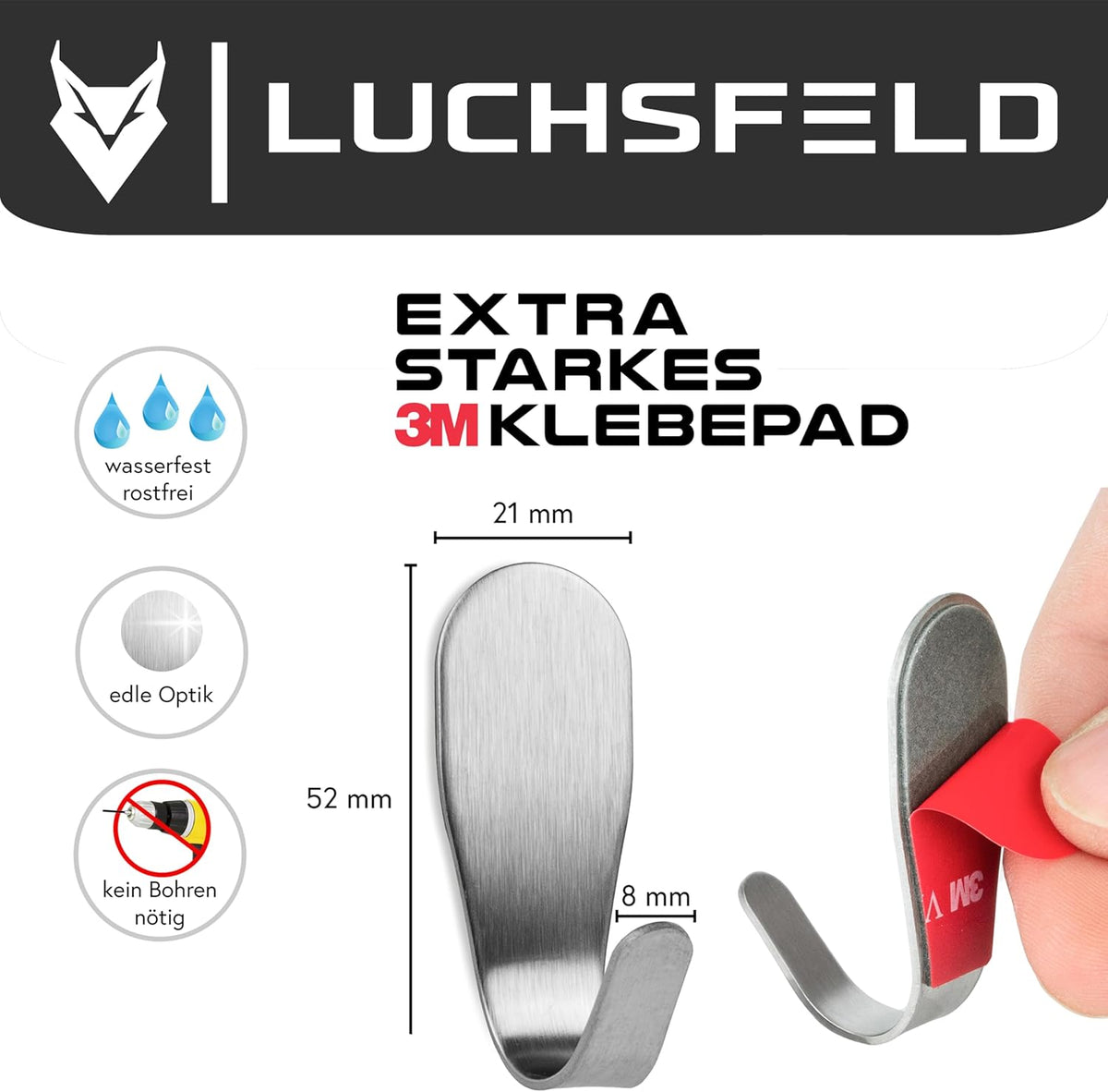 LUCHSFELD 4er-Set selbstklebende Handtuchhaken aus Edelstahl - 4,5 x 4,5 cm - Silber - Für Bad und Küche