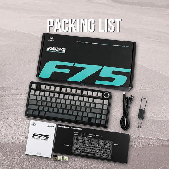AULA F75 Pro – Kabellose Gaming-Tastatur – Mechanisch – Seitlich bedruckte Tasten – Gasket-Schalter – Hot-Swap – Tri-Mode – QWERTY-Tastatur – 80 Tasten – Schwarz-Grau