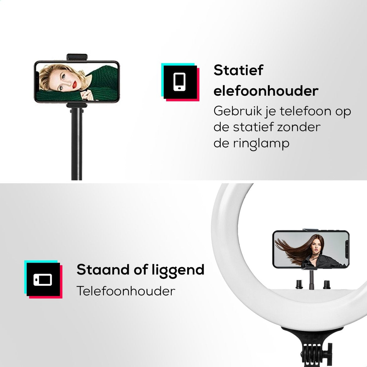 LURKÂ® Ringleuchten-Set PRO 18 Zoll - Verstellbares Stativ & Fernbedienung - LED - Geeignet für Smartphone und (Action-)Kamera