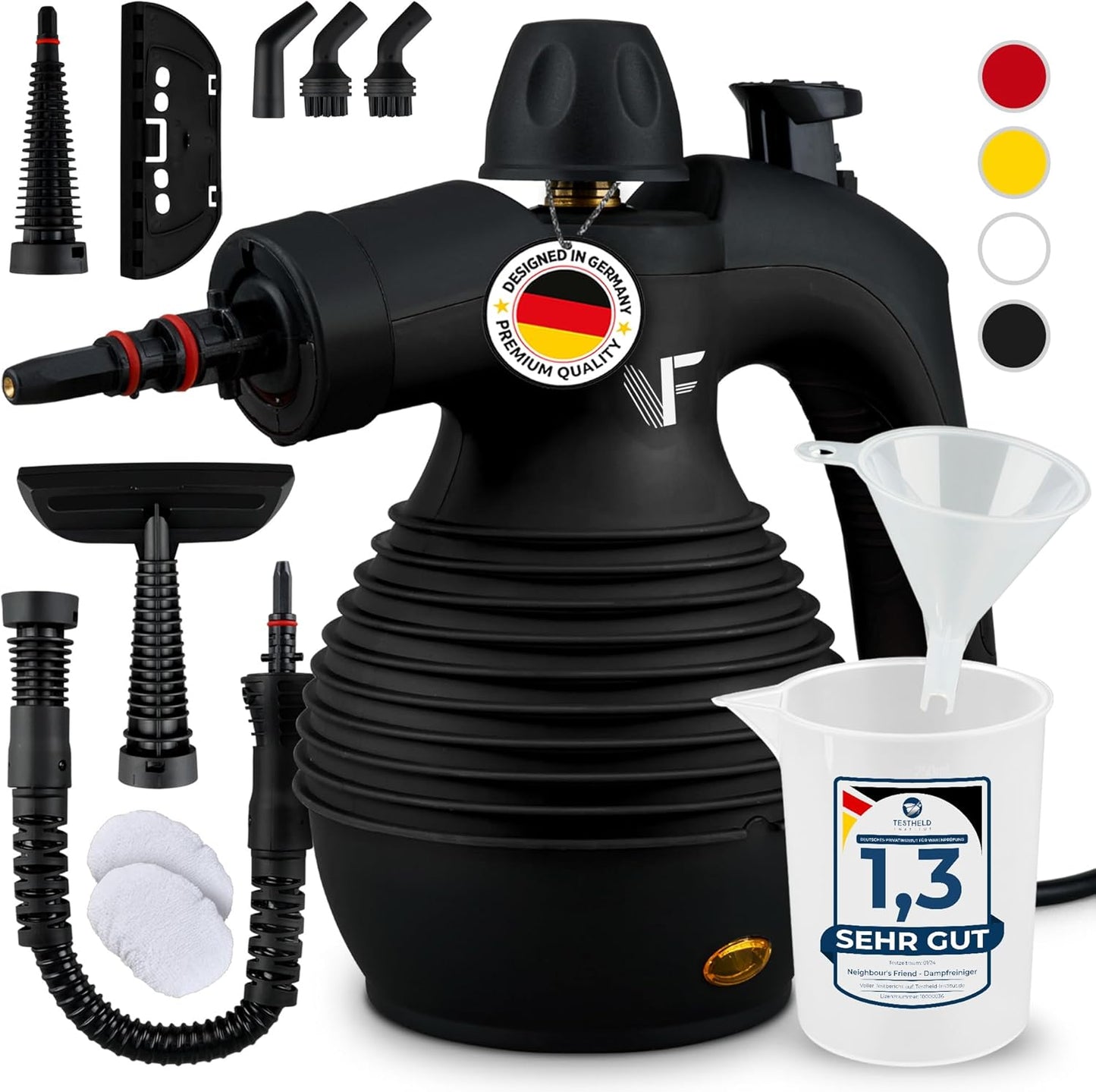 Neighbour's Friend® Dampfreiniger Neues Modell – Leistungsstarker Hand Steam Cleaner, 3,5 Bar Druck, 4m Kabel, 350ml Tank I Handdampfreiniger für Auto, Werkstatt, Haushalt & Fensterreinigung