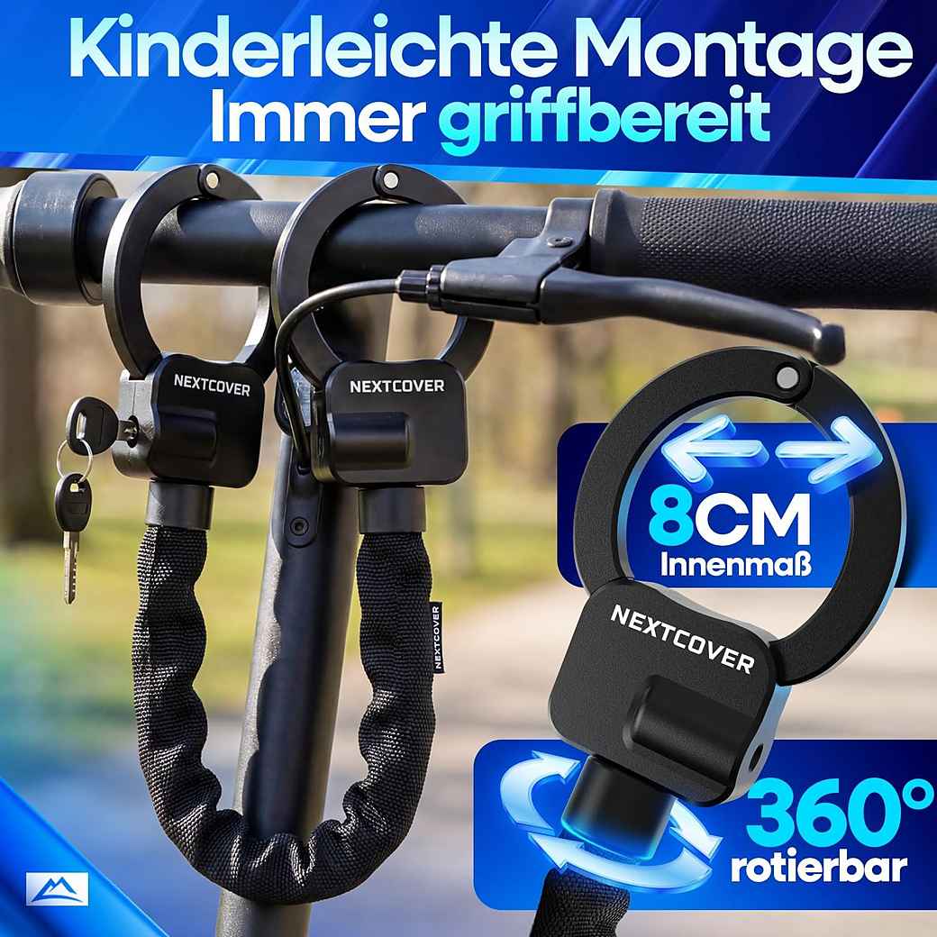 NEXTCOVER E-Scooter-Schloss – Kettenschloss – 90 cm – Steel-Secure – 3 Schlüssel