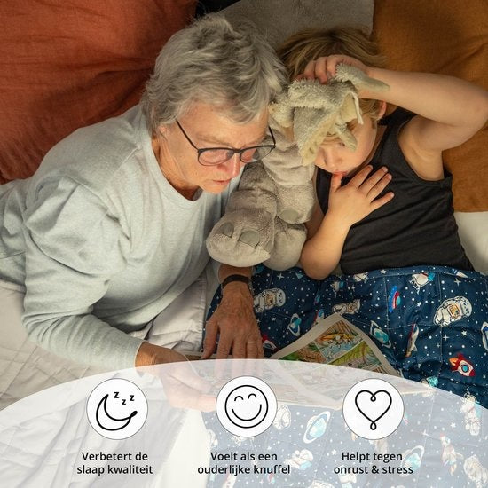 Ella - Gewichtsdecke - Kind - 2.4kg - 90 x 120cm - OEKO-TEX Baumwolle - Raumfahrt & Astronauten Muster - Blau