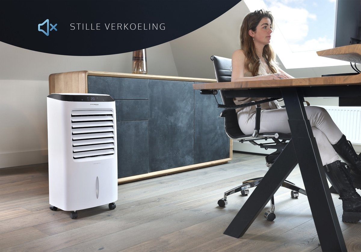 JAP Edmonton - 4in1 Mobiles Klimagerät mit Wasser - Fernbedienung und Timer - Inkl. Kühlelemente - Oszillierender Luftbefeuchter - Standventilator - Mattweiß