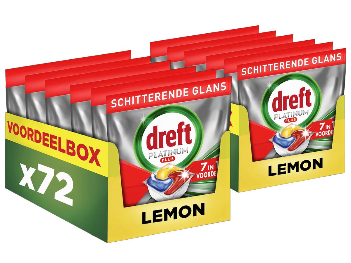 Dreft Platinum Plus Geschirrspültabs – Zitronenduft – 72 Stück – 144-faches Sonderangebot