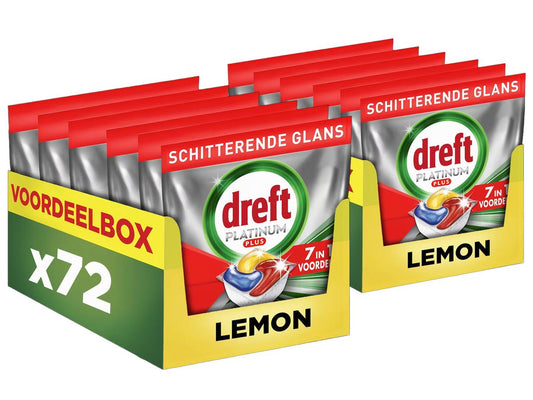 Dreft Platinum Plus Geschirrspültabs – Zitronenduft – 72 Stück – 144-faches Sonderangebot