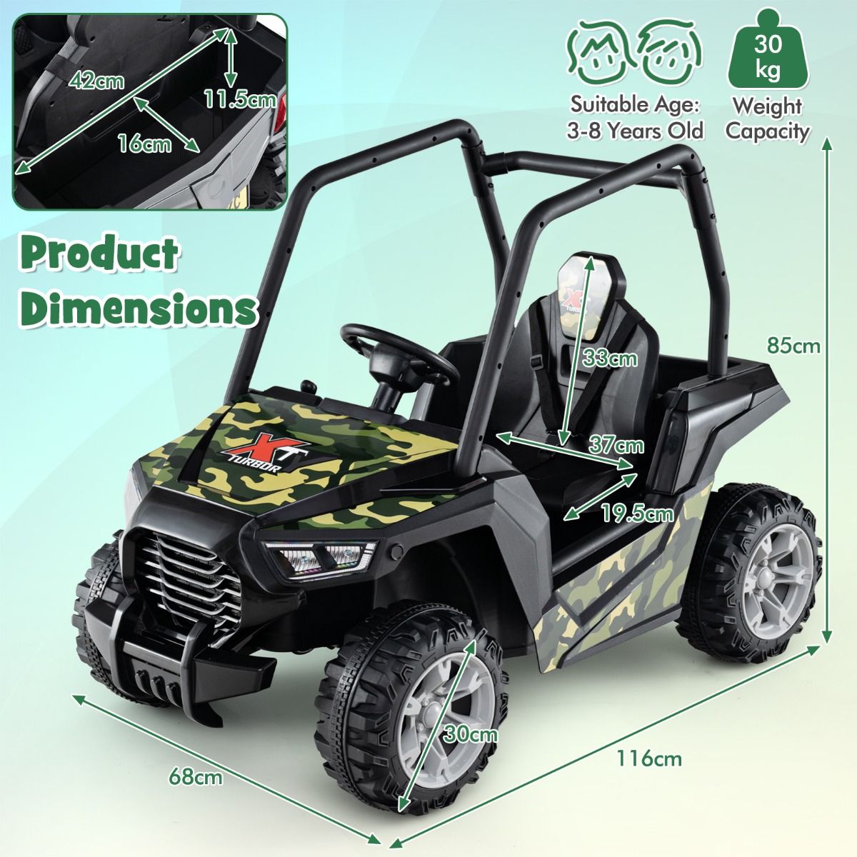Coast Buggy Fahrzeug - 24V - RC & Doppelfederung - PP/Metall - Camouflage