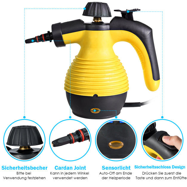 Coast Dampfreiniger - 1050W - Inkl. 9 Zubehörteile - 27 x 13,5 x 21 cm - Gelb