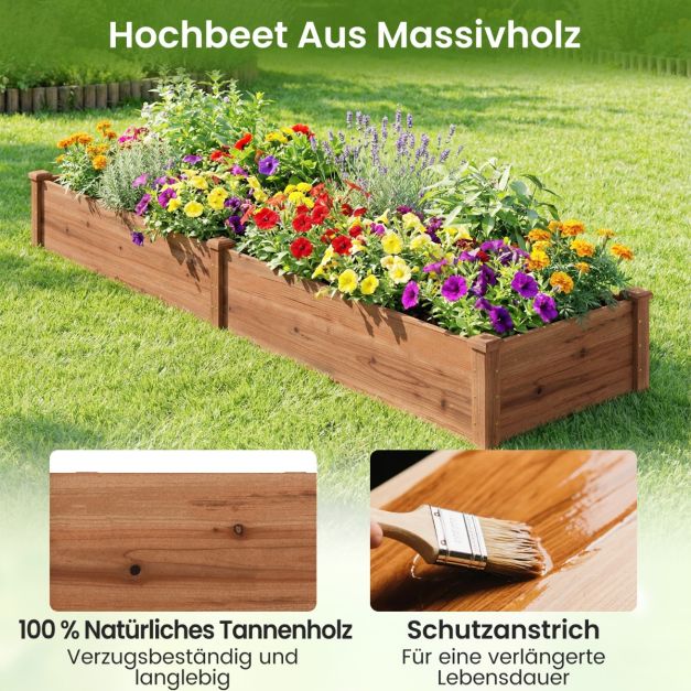 Coast Hochbeetkasten Braun - Küchengärtner aus Holz mit 2 Anzuchtfächern und Trennwand - 228 x 62 x 25 cm
