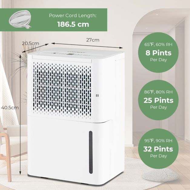 Coast Luftentfeuchter - bis zu 15 m² - 240V - 42 dB - 2.2L Tank - 27 x 20.5 x 40.5 cm - Weiß