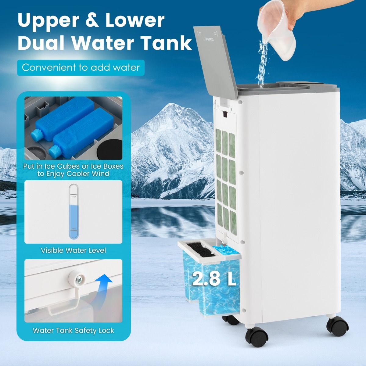 Coast Mobile Air Conditioner - 3 in 1 - Ohne Ablaufschlauch - 60W - 2.8L - 25.5 x 22 x 59 cm - Weiß