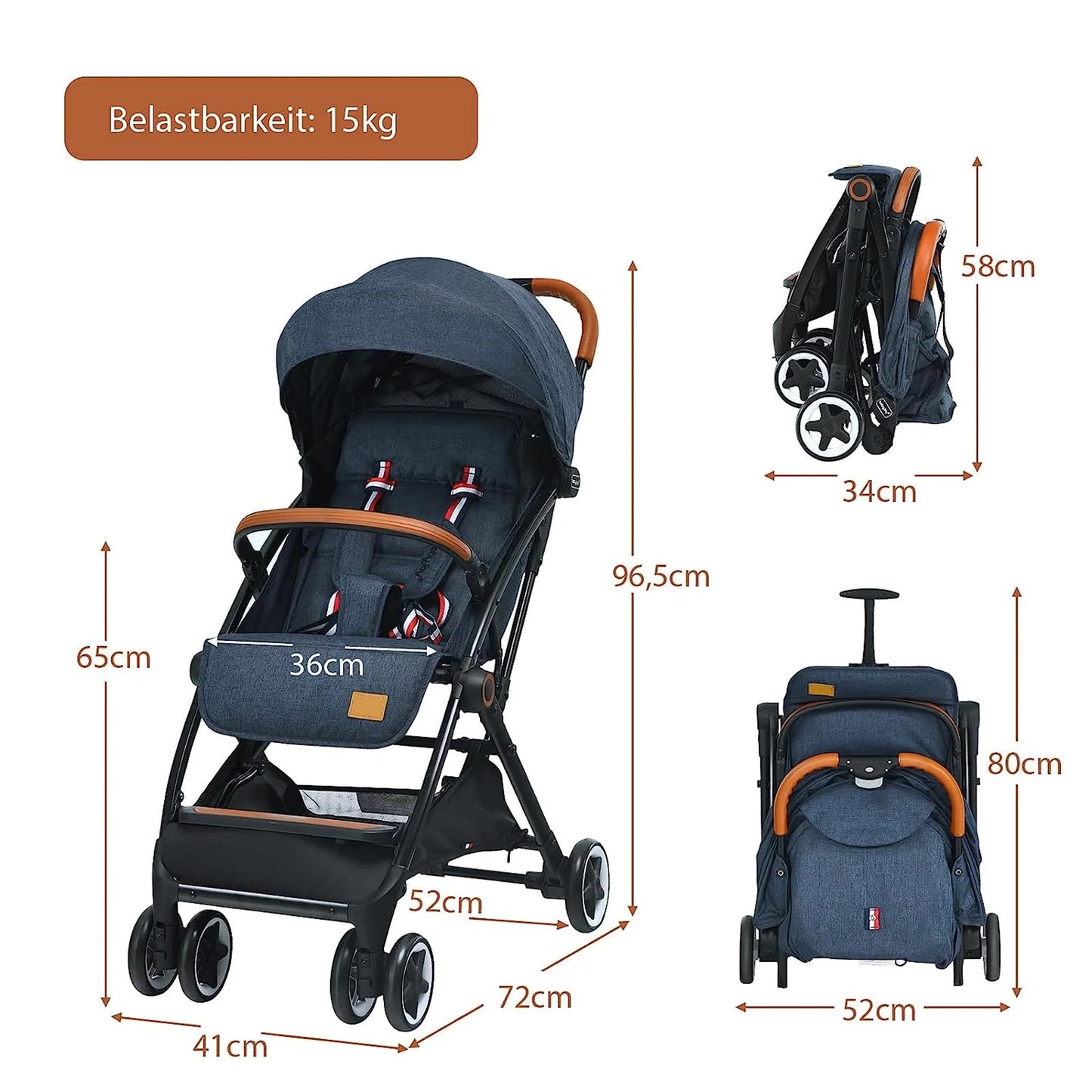 Coast Faltbarer Kinderwagen - Verstellbare Rückenlehne und Fußstütze - 41 x 72 x 96,5 cm - Blau