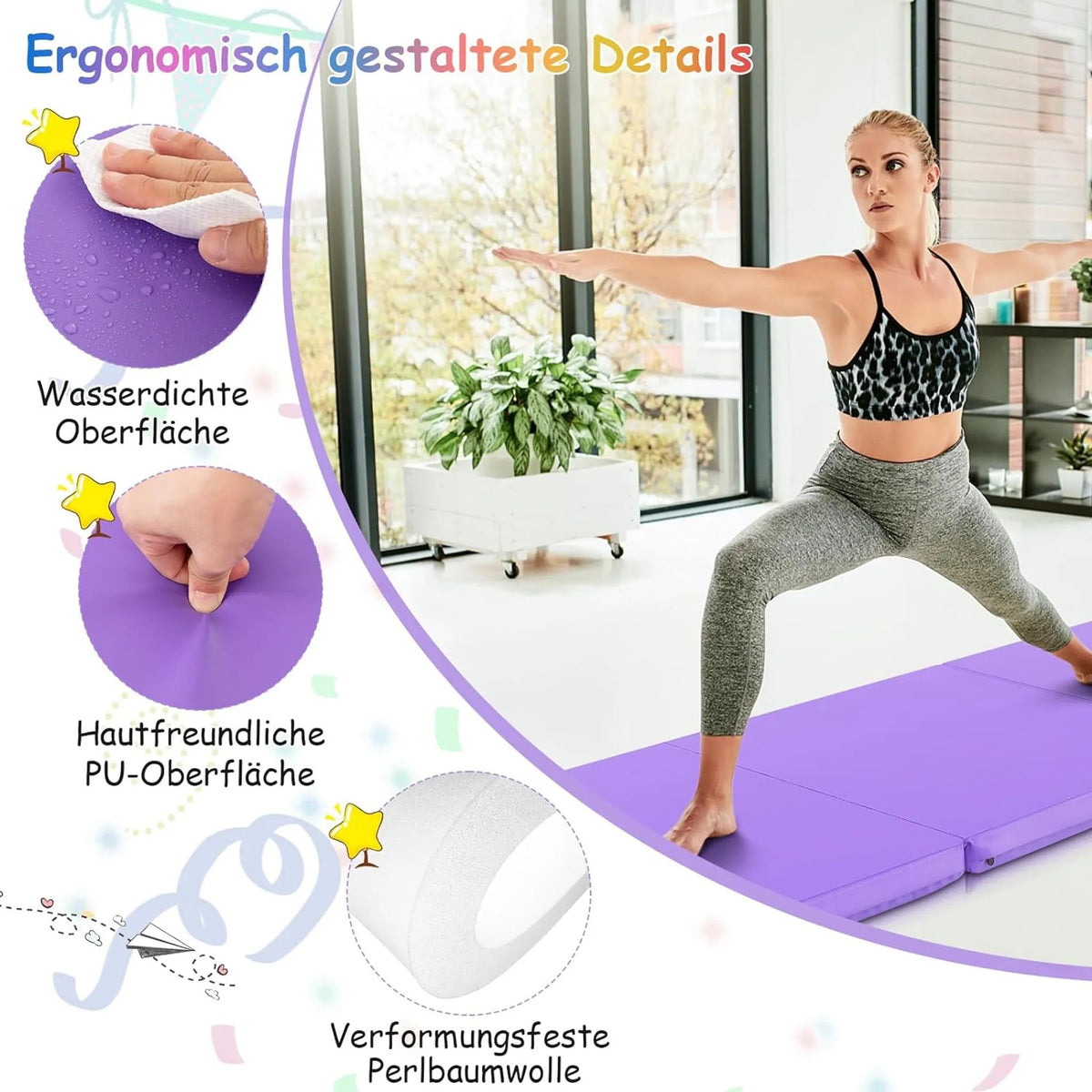 Coast Trainingsmatte - faltbar & Klettverschluss - 7,5Kg - 180 x 60 x 5 cm - Lila