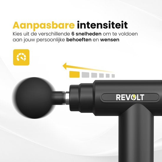 Revolt - Mini-Massagepistole - Inklusive 5 Aufsätze - Inklusive Adapter - 6 Geschwindigkeitsstufen - Muskelerholung & Muskelentspannung