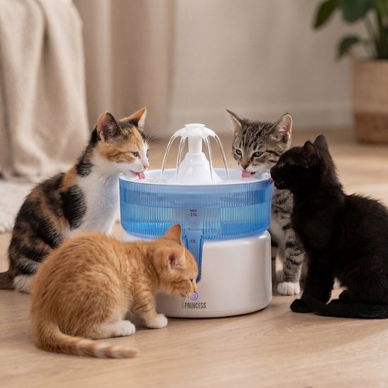 Princess Trinkbrunnen für Katzen – 2 Liter – 4-stufige Filterung – Flüsterleise 30 dB – BPA-frei – Kabellose Pumpe – inkl. Filter - Katzen & Hunde - Leicht zu reinigen - 620010