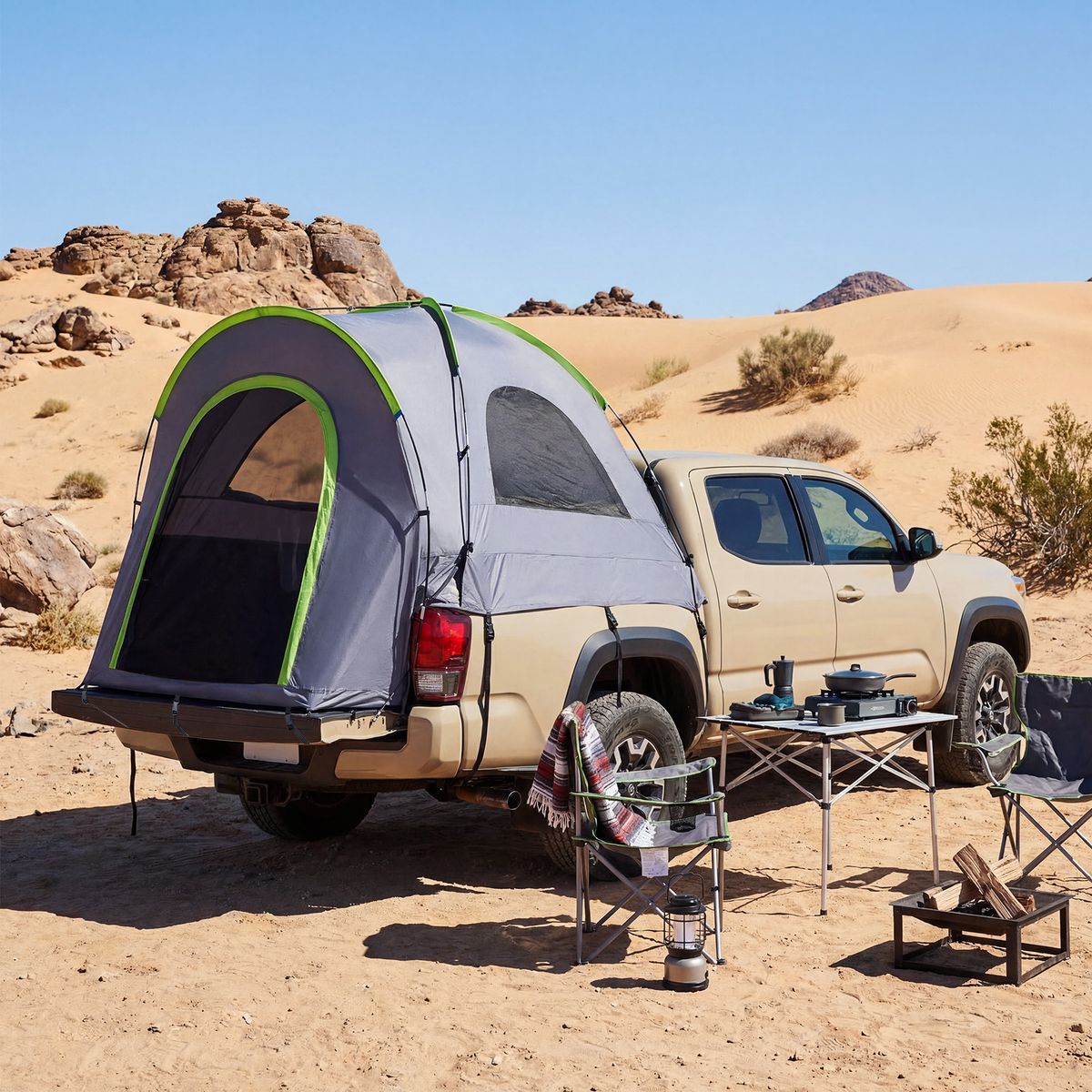 Coast Pick-up-Zelt – für 4 Personen – abnehmbare Regenplane – grün und grau