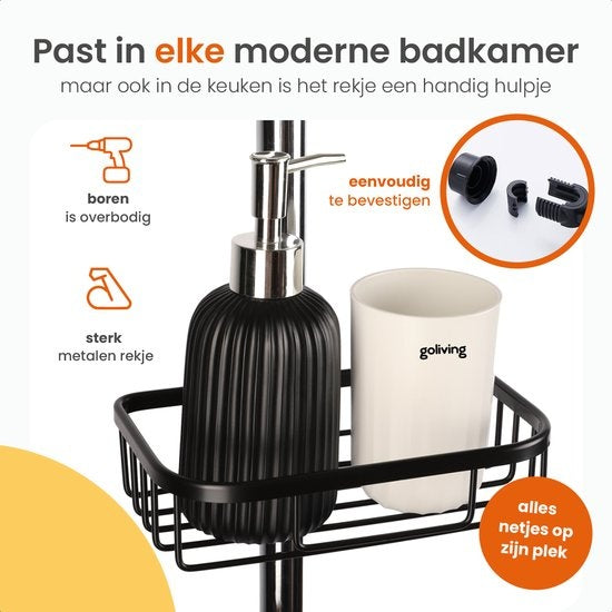 Goliving Duschregal hängend - Duschregal - Ohne Bohren - Küchenregal - Spülbeckenorganisator - Badezimmerzubehör - 19,5 cm - 2er Set - Schwarz