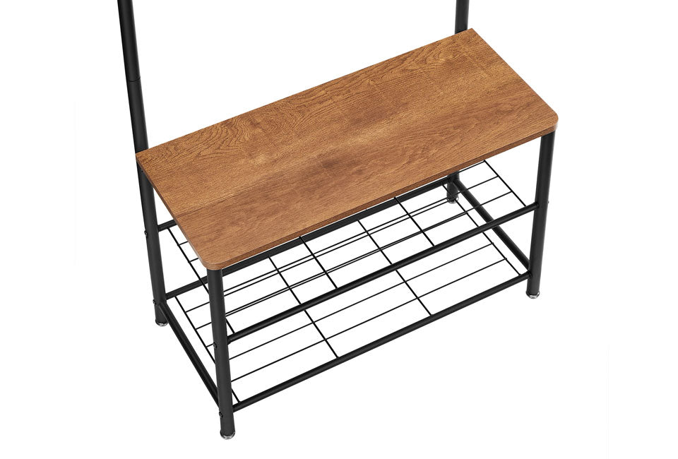 Home&Comfort Multifunktionale Garderobe, Schuhregal und Bank in 1 - 70x32x177 cm - Holzoptik & Schwarz