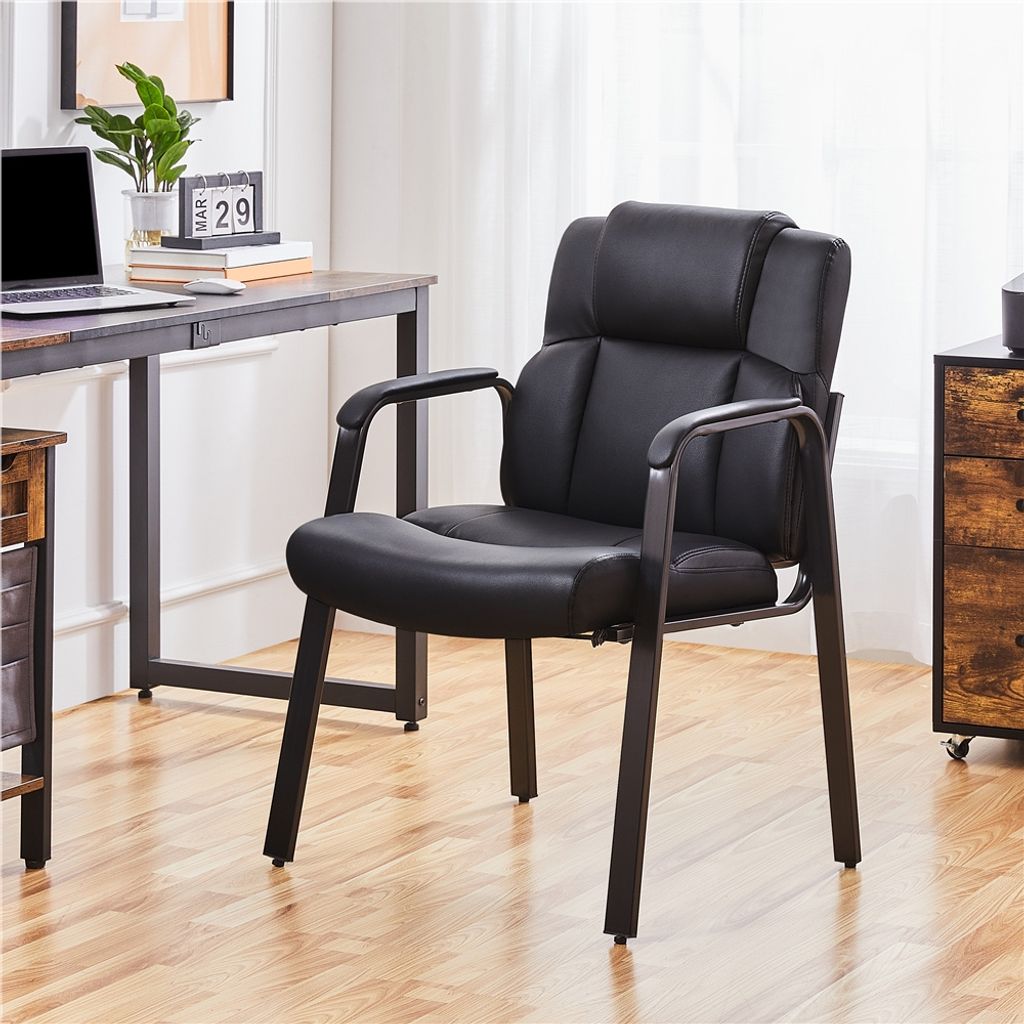 Yaheetech Bürostuhl-Set, 2er-Set – Esszimmerstühle mit Armlehnen und Rückenlehne – Kunstleder – 64 x 68,5 x 91,5 cm – Schwarz