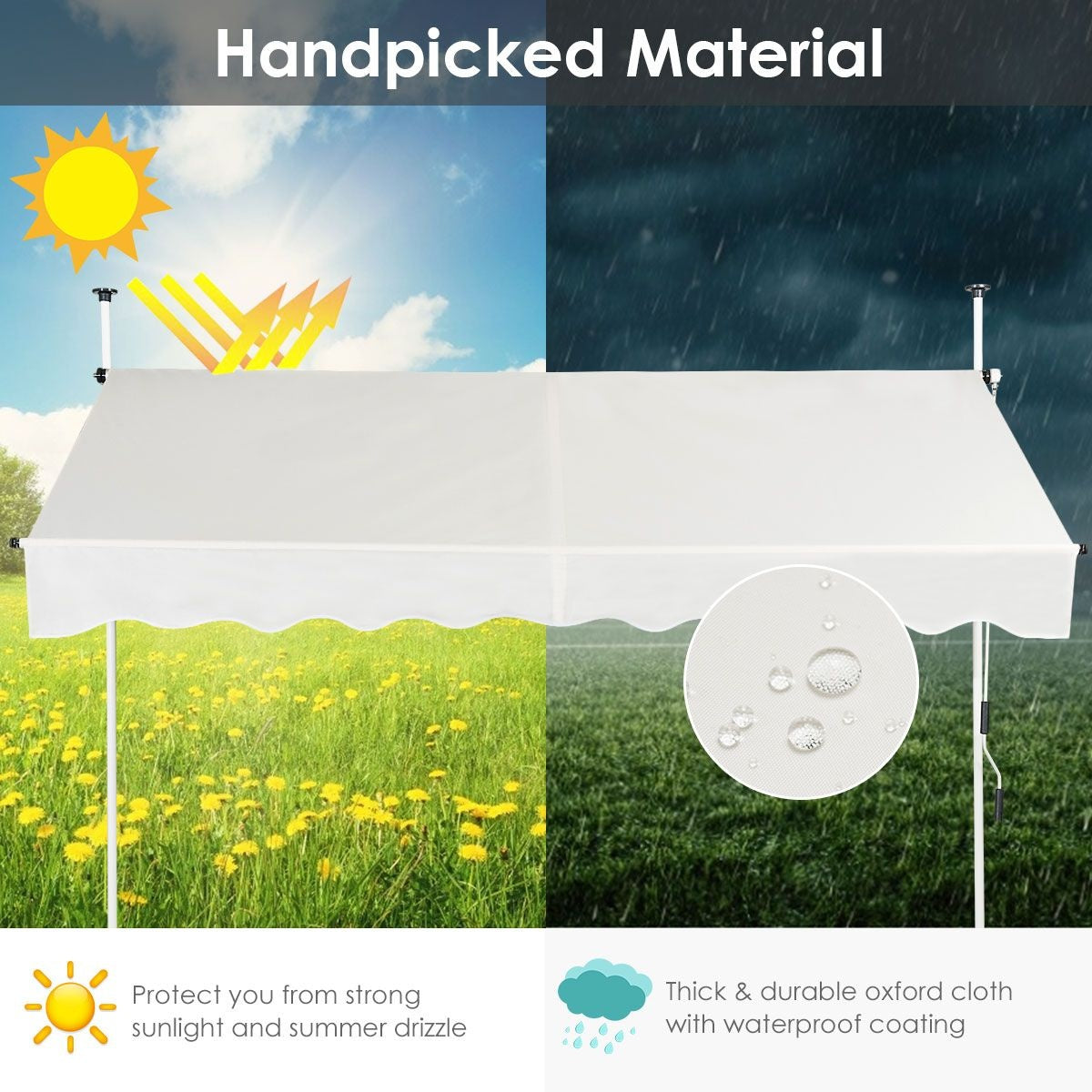 Coast Ausziehbares Vordach Sonnenvordach mit manueller Kurbel-Höhenverstellung 250 x 120 cm beige