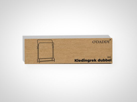 O'DADDY® Kleiderständer Metall mit doppeltem Schuhregal - Kleiderständer weiß - Kleiderständer - Kleiderständer doppelt - Kleiderstange - Garderobenständer - Kleiderständer doppelt - 110 x 33 x (137-157) cm - bis zu 25 kg pro Rohr