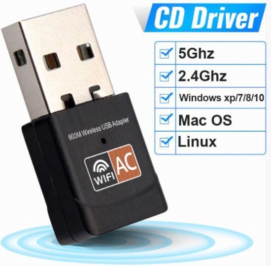 Garpex® WLAN-USB-Adapter 600 Mbit/s – Dualband – Kompaktes Design