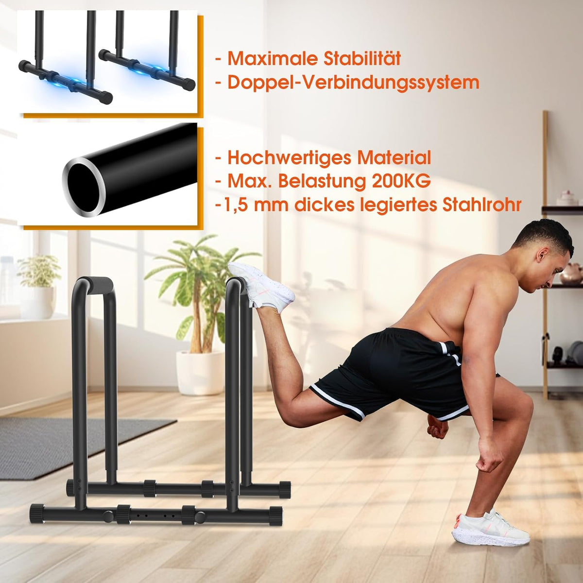 DH FitLife Dip Bars | Dip Station | Kraftstation Fitnessgeräte für Zuhause | Parallettes Calisthenics Trainingsgeräte | Krafttraining 80-100 cm individuell einstellbar