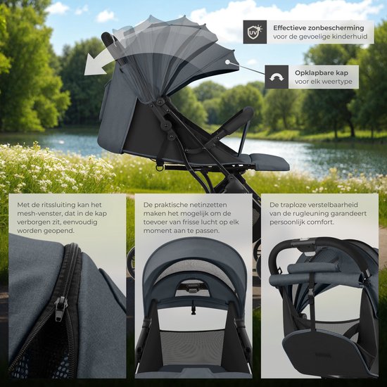 tectake® Buggy Kinderwagen Finn - Leichter Faltbuggy - Faltbar und mit Faltverdeck - Sonnenschutz - Tragkraft 15kg - Anthrazit