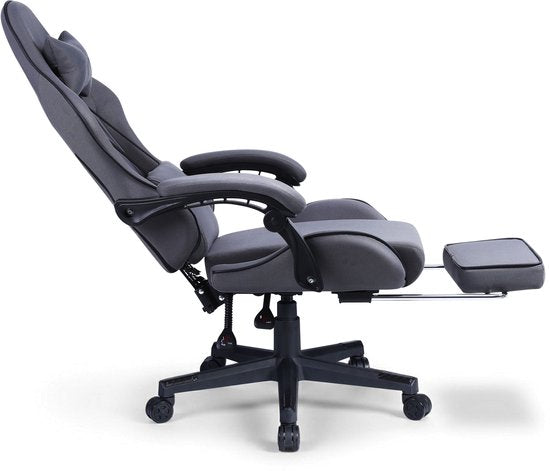 VDD – Gaming-Stuhl mit Fußstütze – gepolsterte Armlehnen – höhenverstellbar – Massagekissen – grau